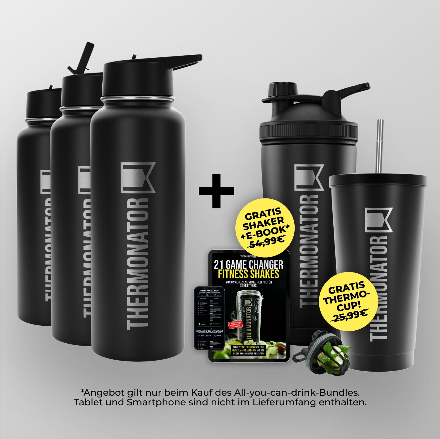 ALL YOU CAN DRINK BUNDLE | 3x Thermo Bottle + GRATIS Thermonator + GRATIS Thermo Cup + GRATIS E-BOOK | BPA FREI